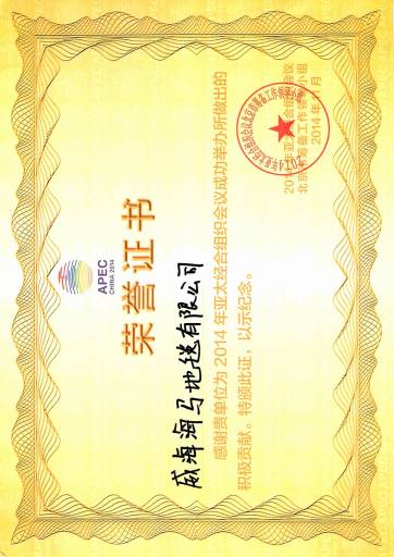         APEC获奖证书        